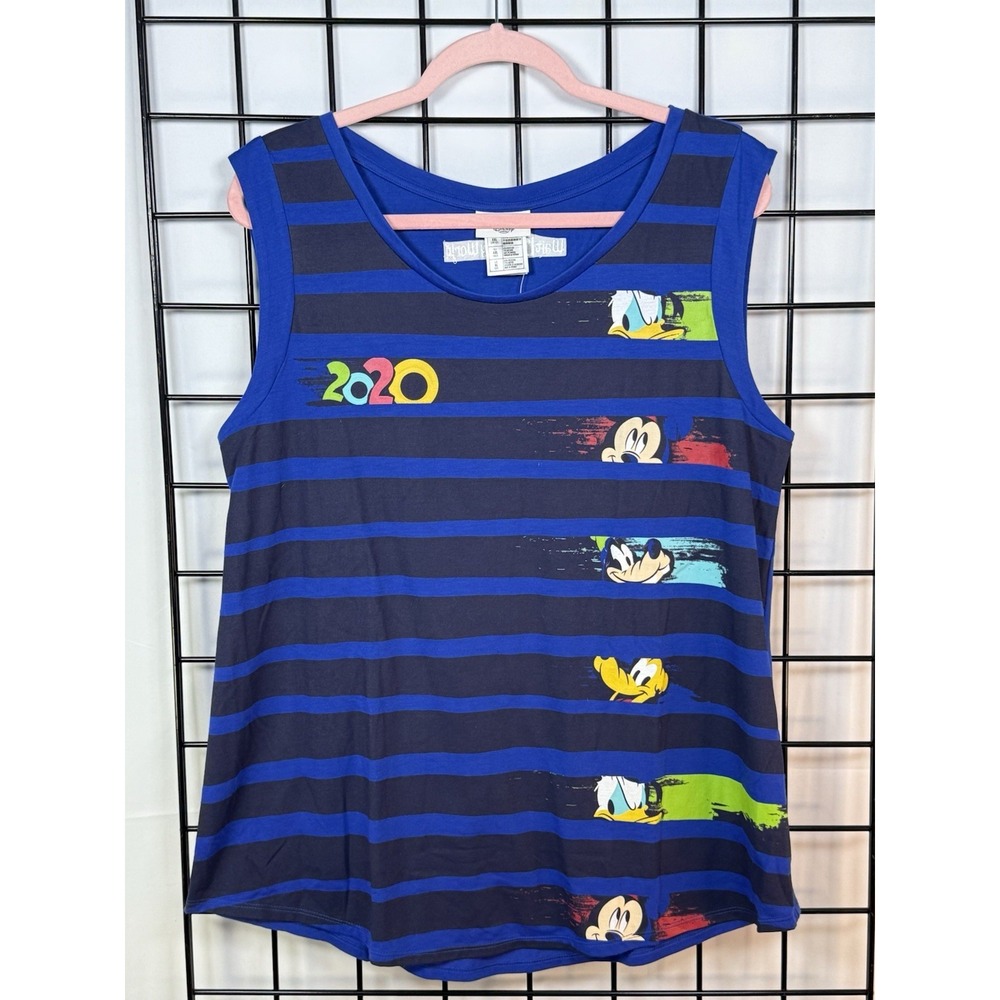 Disney Parks Walt Disney World 2020 Tank Top Women XL Blue Stripe Characters NWT